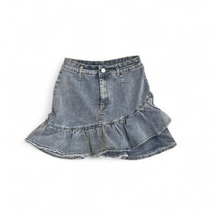Y2K style Asymetrical Ruffle Hem Denim Skort